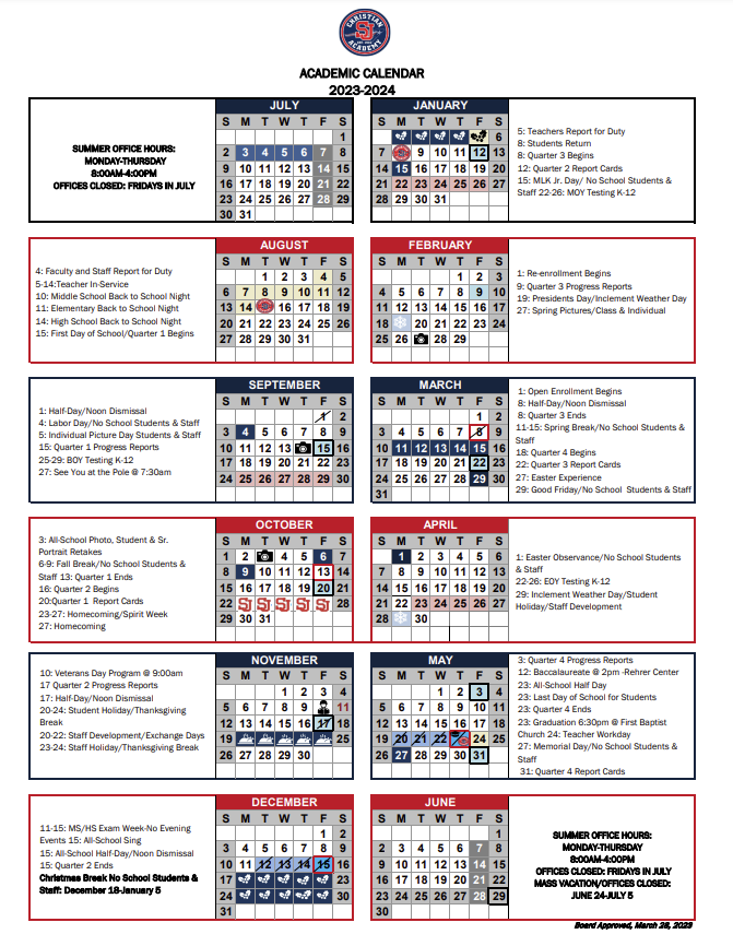 Calendars San Jacinto Christian Academy